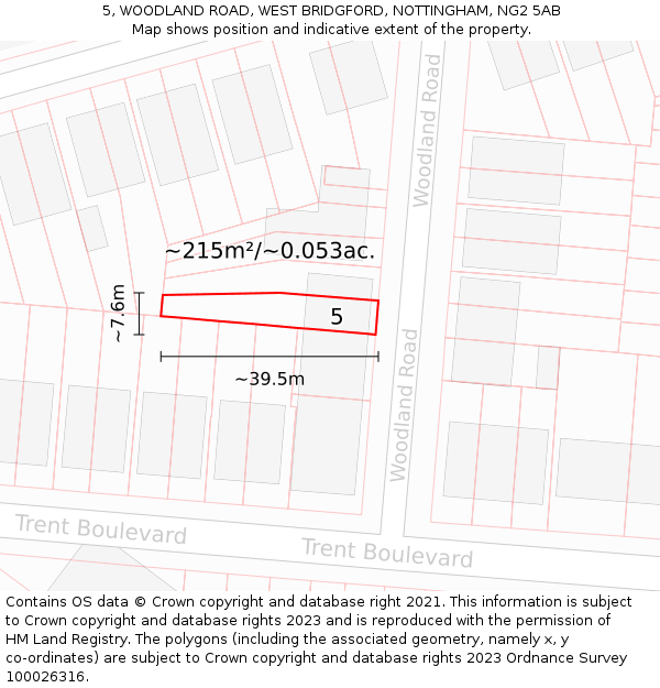 5, WOODLAND ROAD, WEST BRIDGFORD, NOTTINGHAM, NG2 5AB: Plot and title map