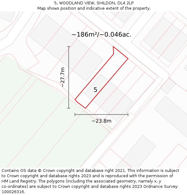 5, WOODLAND VIEW, SHILDON, DL4 2LP: Plot and title map