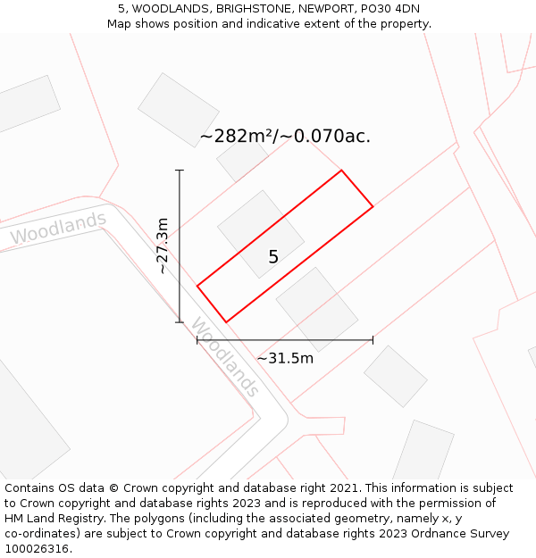 5, WOODLANDS, BRIGHSTONE, NEWPORT, PO30 4DN: Plot and title map