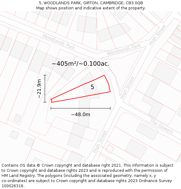 5, WOODLANDS PARK, GIRTON, CAMBRIDGE, CB3 0QB: Plot and title map