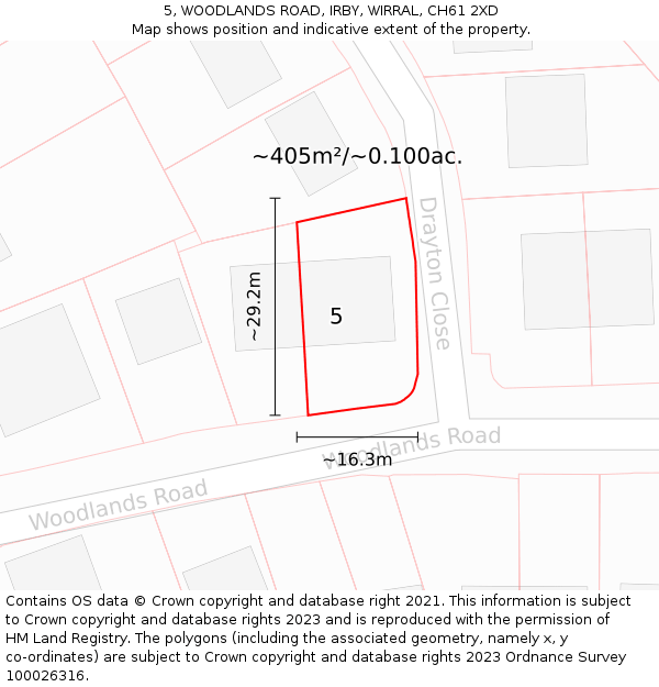 5, WOODLANDS ROAD, IRBY, WIRRAL, CH61 2XD: Plot and title map