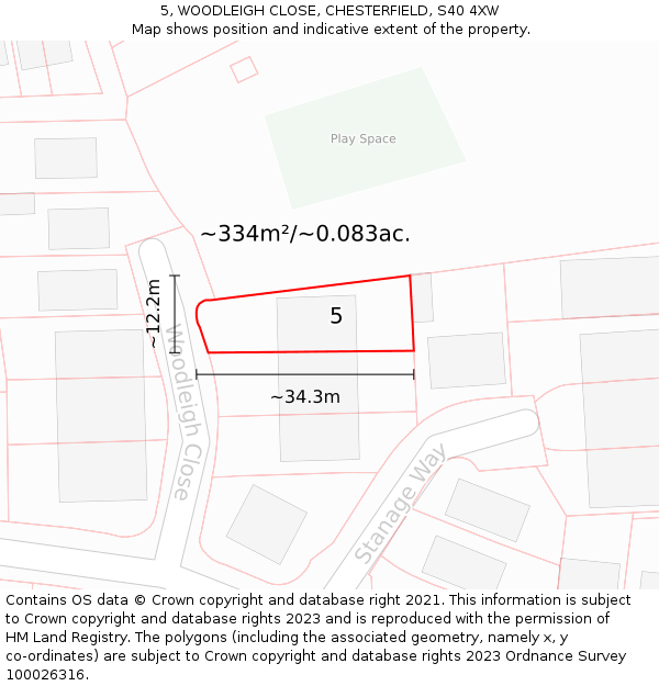 5, WOODLEIGH CLOSE, CHESTERFIELD, S40 4XW: Plot and title map