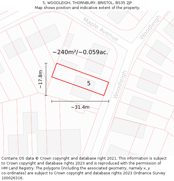 5, WOODLEIGH, THORNBURY, BRISTOL, BS35 2JP: Plot and title map