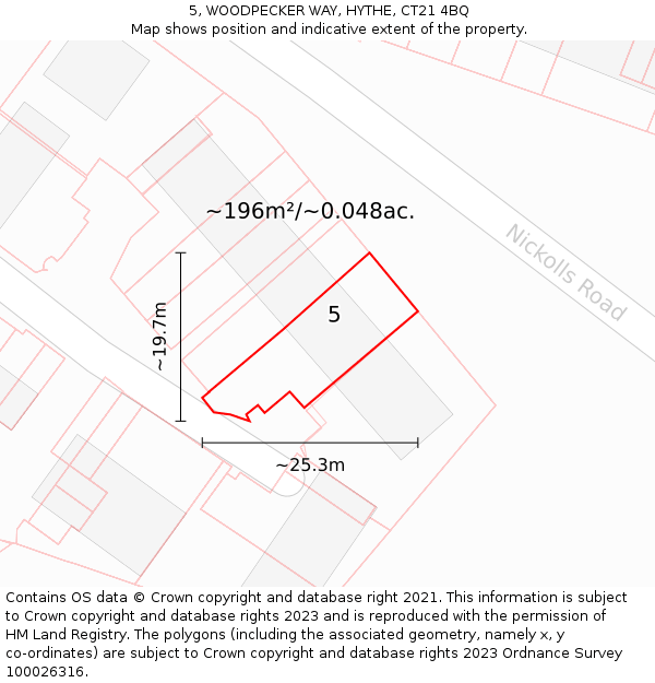 5, WOODPECKER WAY, HYTHE, CT21 4BQ: Plot and title map