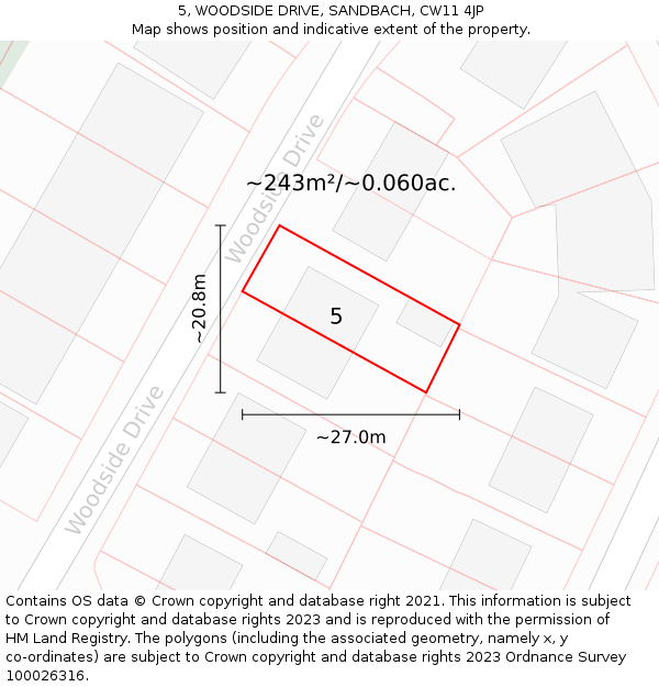 5, WOODSIDE DRIVE, SANDBACH, CW11 4JP: Plot and title map