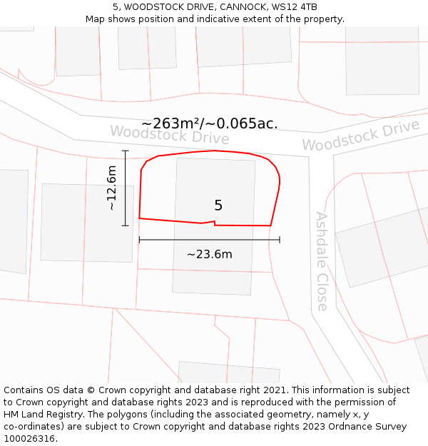 5, WOODSTOCK DRIVE, CANNOCK, WS12 4TB: Plot and title map