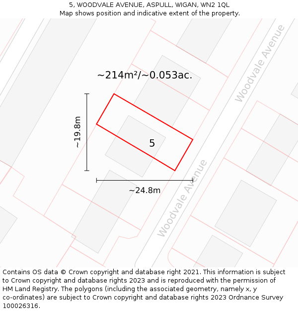 5, WOODVALE AVENUE, ASPULL, WIGAN, WN2 1QL: Plot and title map