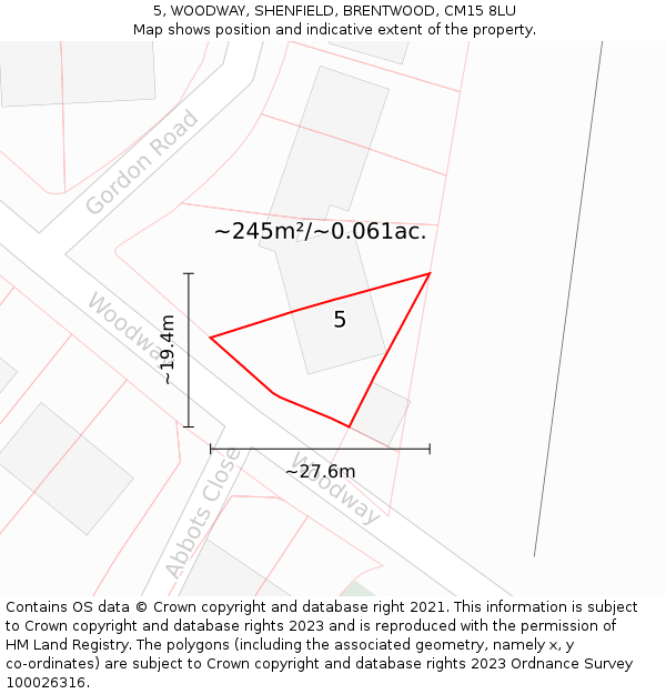 5, WOODWAY, SHENFIELD, BRENTWOOD, CM15 8LU: Plot and title map