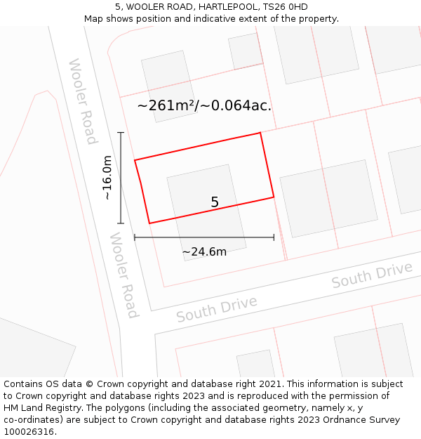 5, WOOLER ROAD, HARTLEPOOL, TS26 0HD: Plot and title map