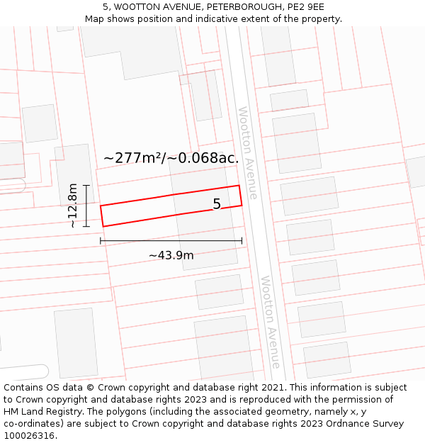 5, WOOTTON AVENUE, PETERBOROUGH, PE2 9EE: Plot and title map