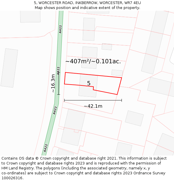 5, WORCESTER ROAD, INKBERROW, WORCESTER, WR7 4EU: Plot and title map