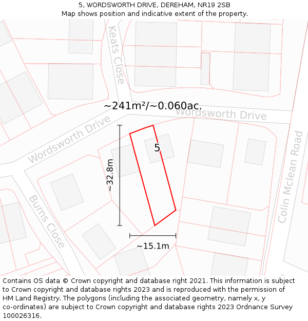 5, WORDSWORTH DRIVE, DEREHAM, NR19 2SB: Plot and title map