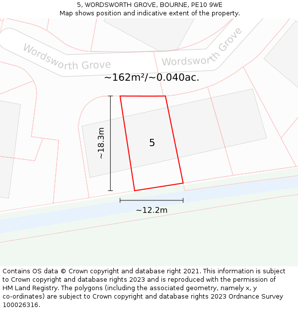 5, WORDSWORTH GROVE, BOURNE, PE10 9WE: Plot and title map