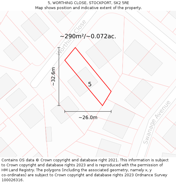 5, WORTHING CLOSE, STOCKPORT, SK2 5RE: Plot and title map