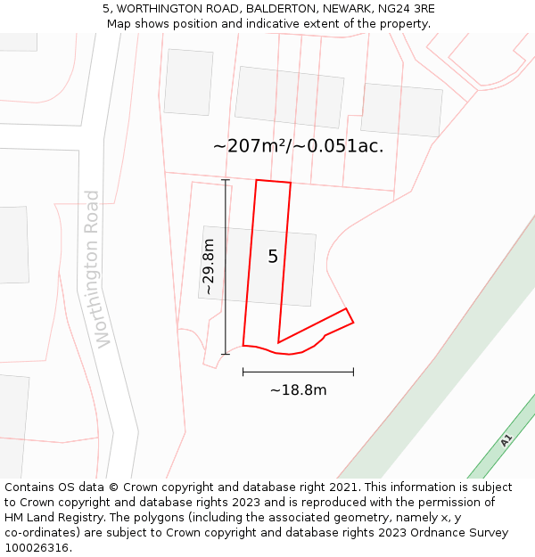 5, WORTHINGTON ROAD, BALDERTON, NEWARK, NG24 3RE: Plot and title map