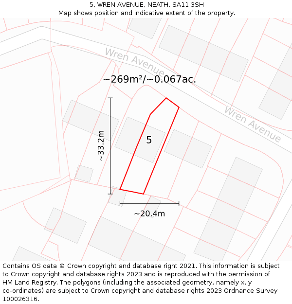 5, WREN AVENUE, NEATH, SA11 3SH: Plot and title map