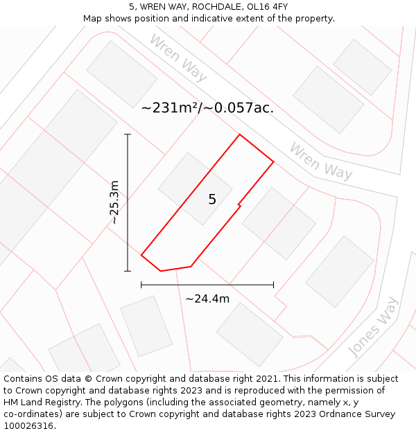 5, WREN WAY, ROCHDALE, OL16 4FY: Plot and title map