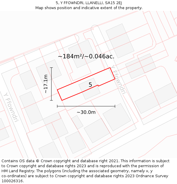 5, Y FFOWNDRI, LLANELLI, SA15 2EJ: Plot and title map