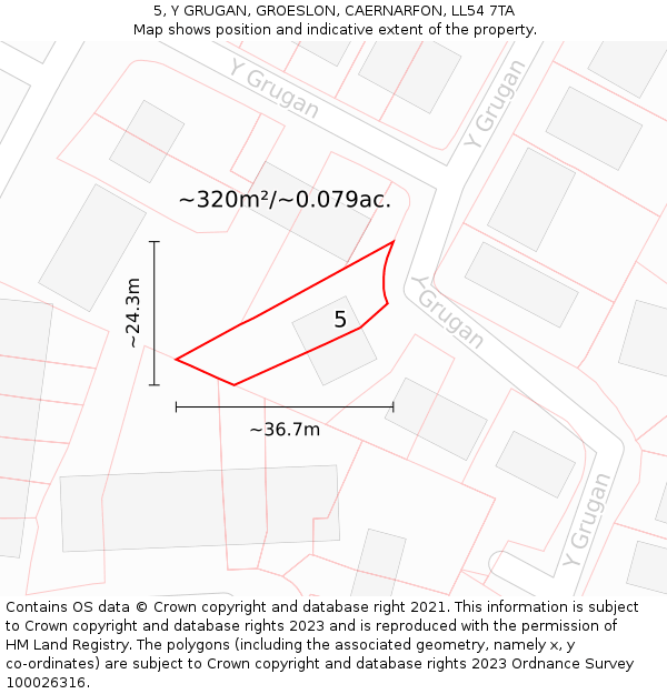 5, Y GRUGAN, GROESLON, CAERNARFON, LL54 7TA: Plot and title map