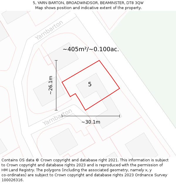 5, YARN BARTON, BROADWINDSOR, BEAMINSTER, DT8 3QW: Plot and title map