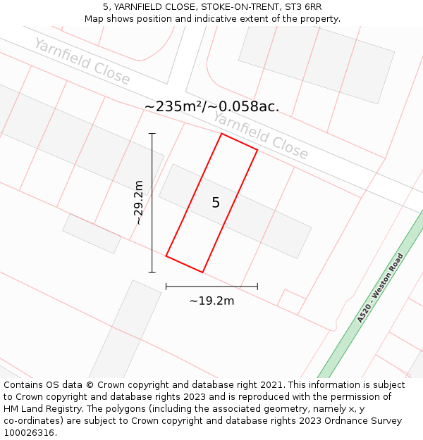 5, YARNFIELD CLOSE, STOKE-ON-TRENT, ST3 6RR: Plot and title map