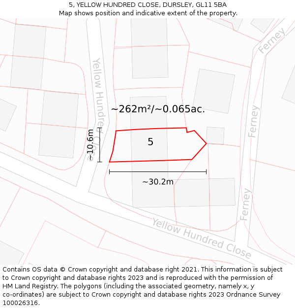 5, YELLOW HUNDRED CLOSE, DURSLEY, GL11 5BA: Plot and title map