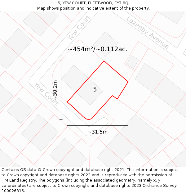 5, YEW COURT, FLEETWOOD, FY7 8QJ: Plot and title map