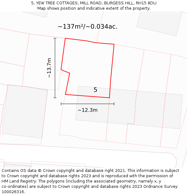 5, YEW TREE COTTAGES, MILL ROAD, BURGESS HILL, RH15 8DU: Plot and title map