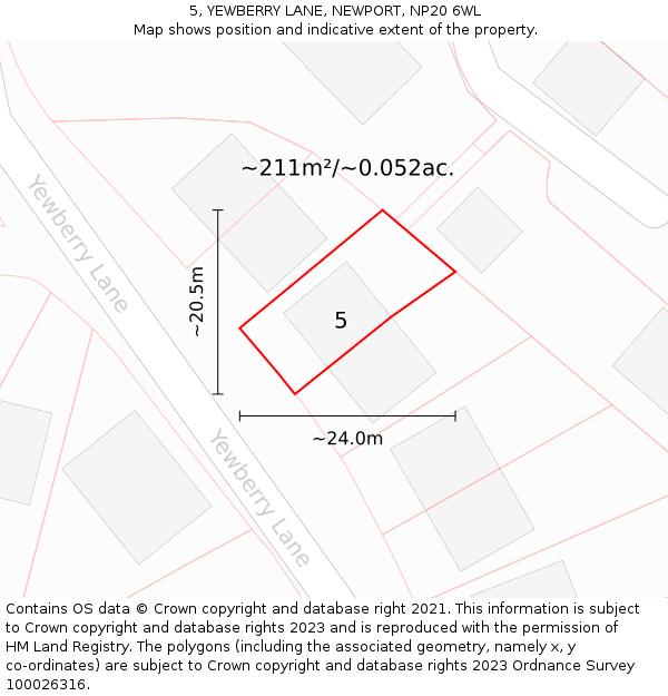 5, YEWBERRY LANE, NEWPORT, NP20 6WL: Plot and title map