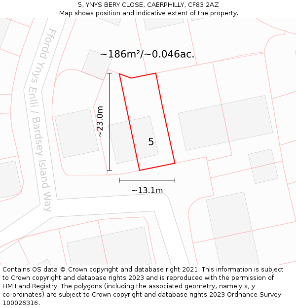 5, YNYS BERY CLOSE, CAERPHILLY, CF83 2AZ: Plot and title map