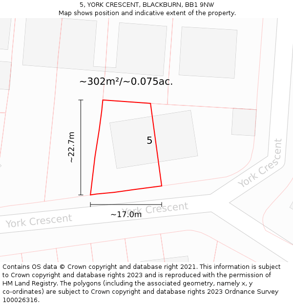 5, YORK CRESCENT, BLACKBURN, BB1 9NW: Plot and title map