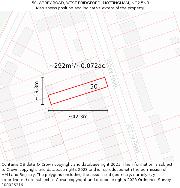 50, ABBEY ROAD, WEST BRIDGFORD, NOTTINGHAM, NG2 5NB: Plot and title map