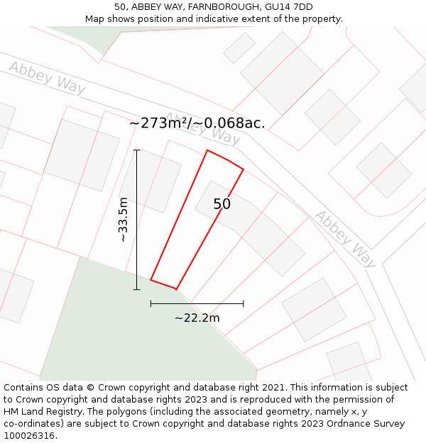 50, ABBEY WAY, FARNBOROUGH, GU14 7DD: Plot and title map