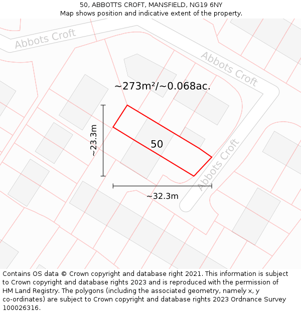 50, ABBOTTS CROFT, MANSFIELD, NG19 6NY: Plot and title map