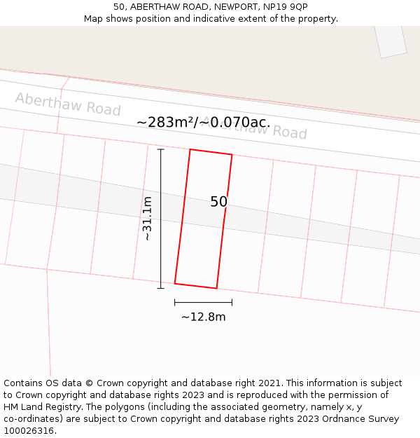 50, ABERTHAW ROAD, NEWPORT, NP19 9QP: Plot and title map