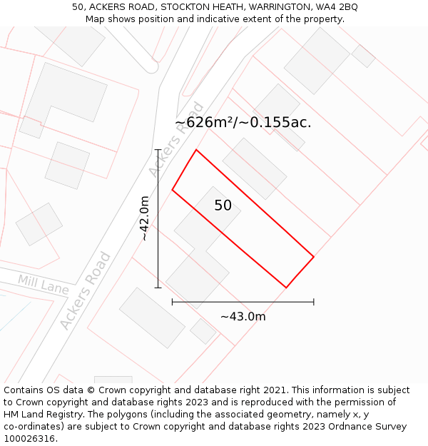 50, ACKERS ROAD, STOCKTON HEATH, WARRINGTON, WA4 2BQ: Plot and title map