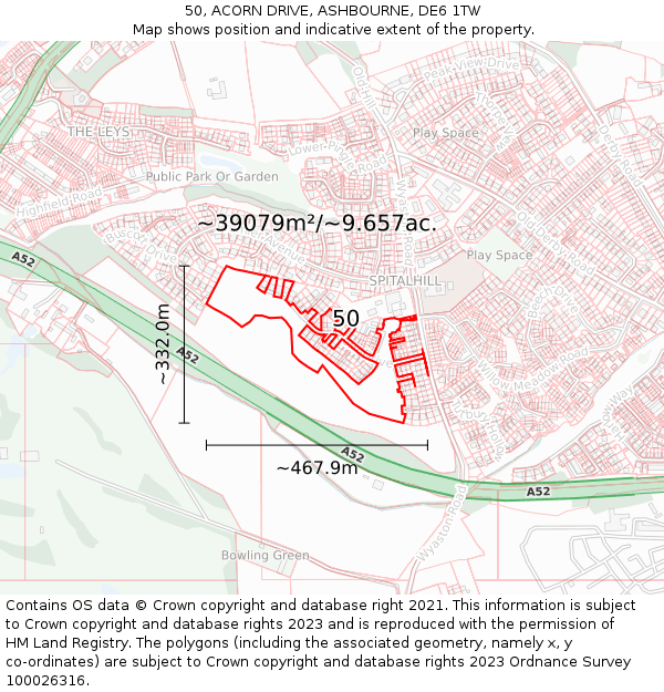 50, ACORN DRIVE, ASHBOURNE, DE6 1TW: Plot and title map