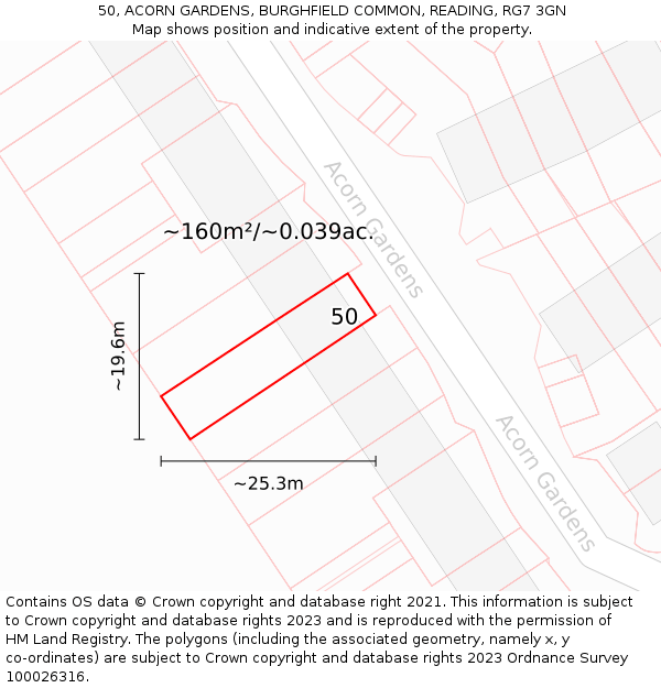 50, ACORN GARDENS, BURGHFIELD COMMON, READING, RG7 3GN: Plot and title map