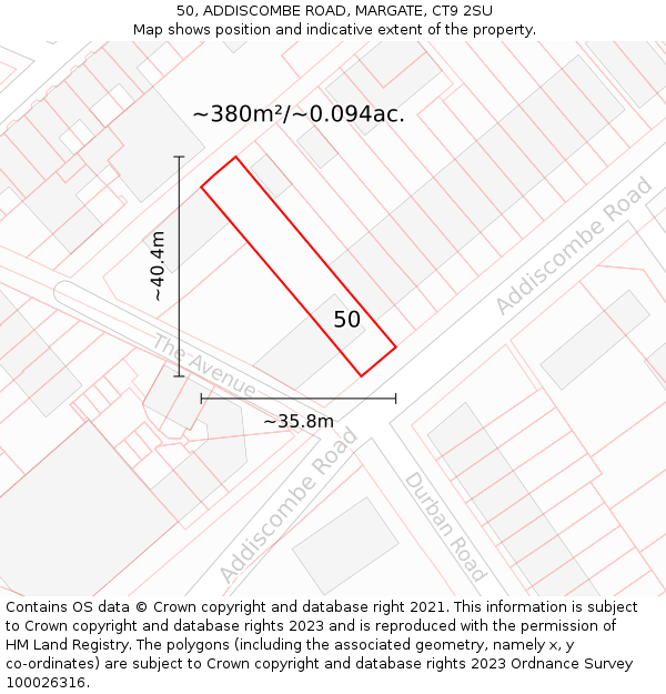 50, ADDISCOMBE ROAD, MARGATE, CT9 2SU: Plot and title map