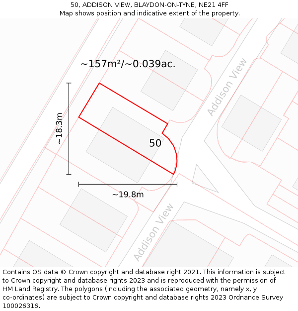 50, ADDISON VIEW, BLAYDON-ON-TYNE, NE21 4FF: Plot and title map