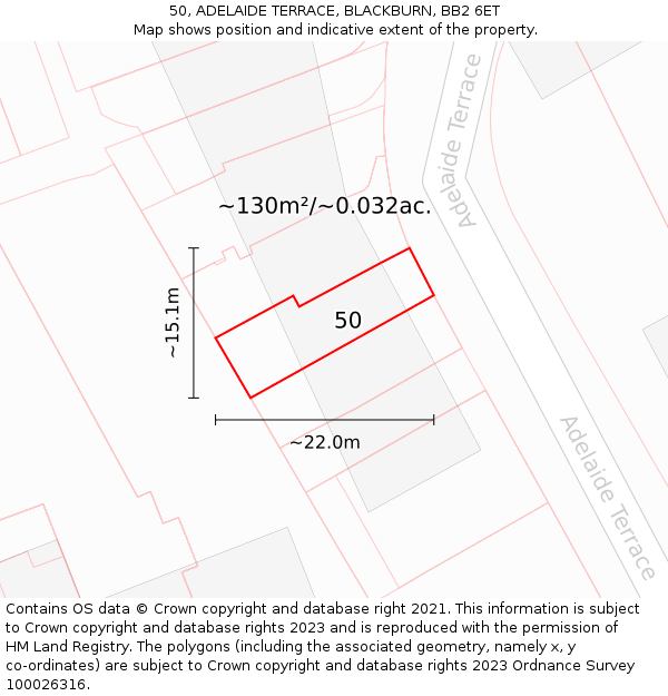 50, ADELAIDE TERRACE, BLACKBURN, BB2 6ET: Plot and title map