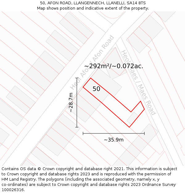 50, AFON ROAD, LLANGENNECH, LLANELLI, SA14 8TS: Plot and title map