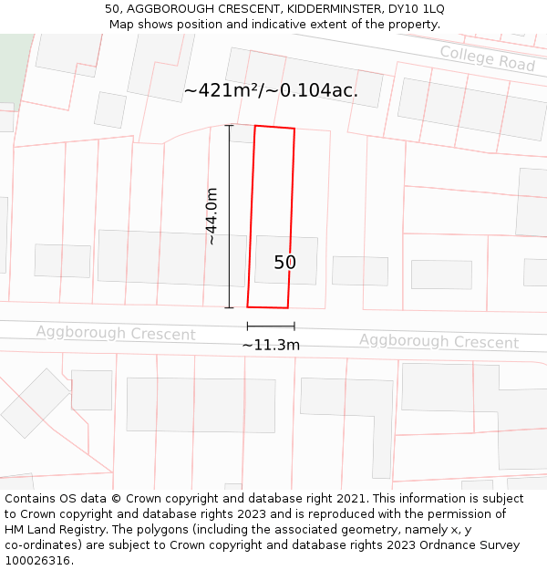 50, AGGBOROUGH CRESCENT, KIDDERMINSTER, DY10 1LQ: Plot and title map