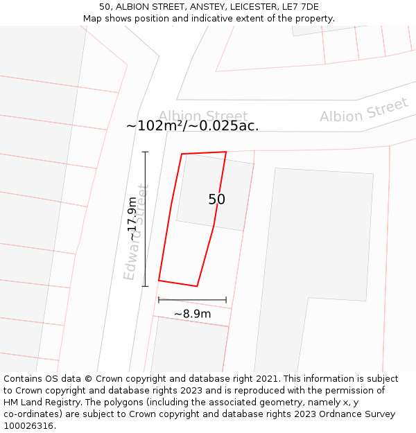 50, ALBION STREET, ANSTEY, LEICESTER, LE7 7DE: Plot and title map