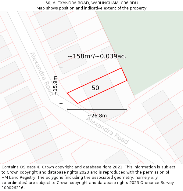 50, ALEXANDRA ROAD, WARLINGHAM, CR6 9DU: Plot and title map