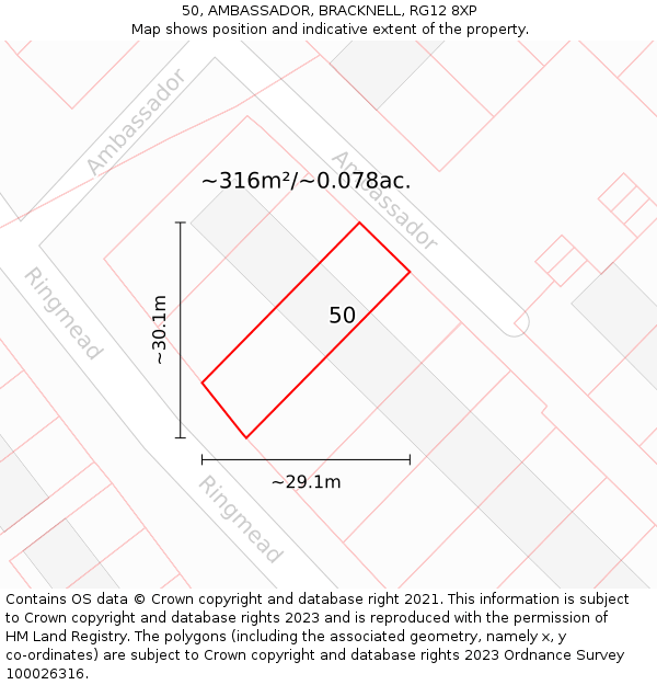 50, AMBASSADOR, BRACKNELL, RG12 8XP: Plot and title map