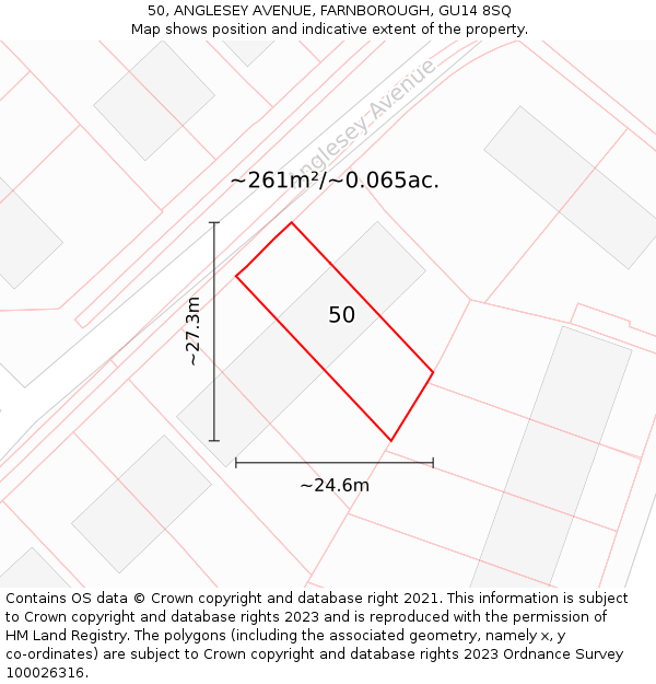 50, ANGLESEY AVENUE, FARNBOROUGH, GU14 8SQ: Plot and title map