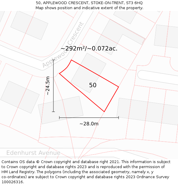 50, APPLEWOOD CRESCENT, STOKE-ON-TRENT, ST3 6HQ: Plot and title map