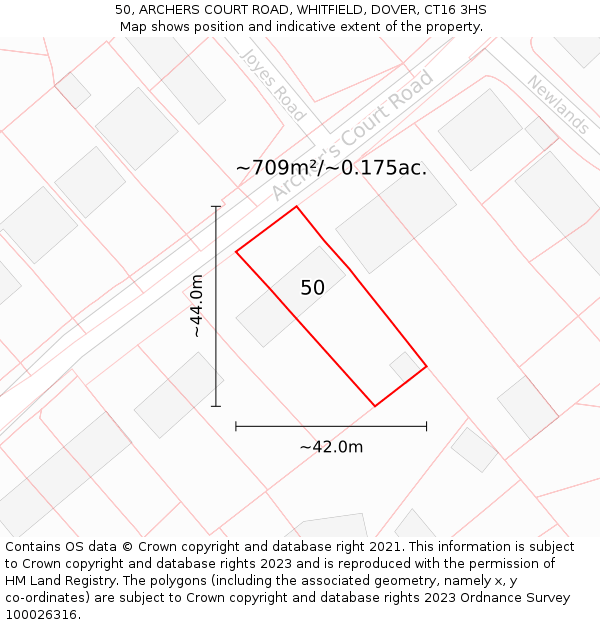 50, ARCHERS COURT ROAD, WHITFIELD, DOVER, CT16 3HS: Plot and title map