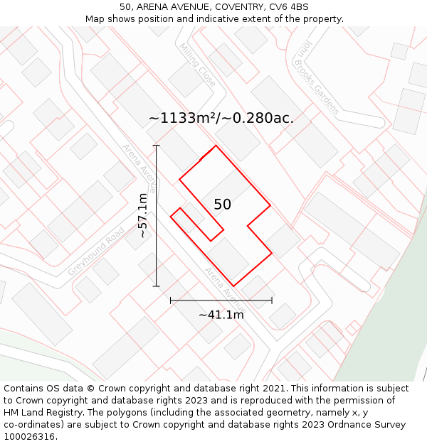 50, ARENA AVENUE, COVENTRY, CV6 4BS: Plot and title map
